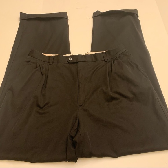 Zanella Mens Size 35/30 Black Pleated Cuffed Italy Career Business Dress Pants - Picture 1 of 5